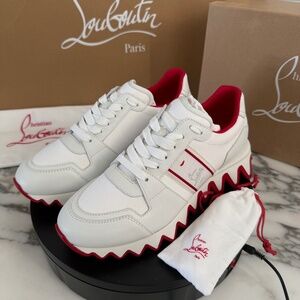 Christian Louboutin 3220067 Women's Nastroshark White Calf Sneakers 37.5, 39